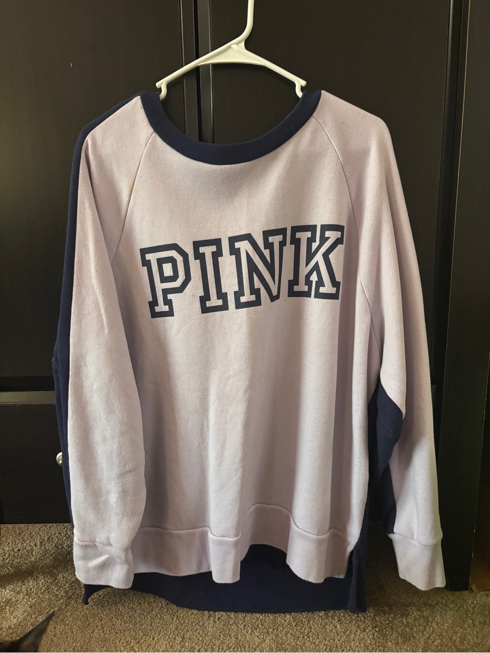 PINK Victoria's Secret Lilac Crewneck with Navy Trim and Back